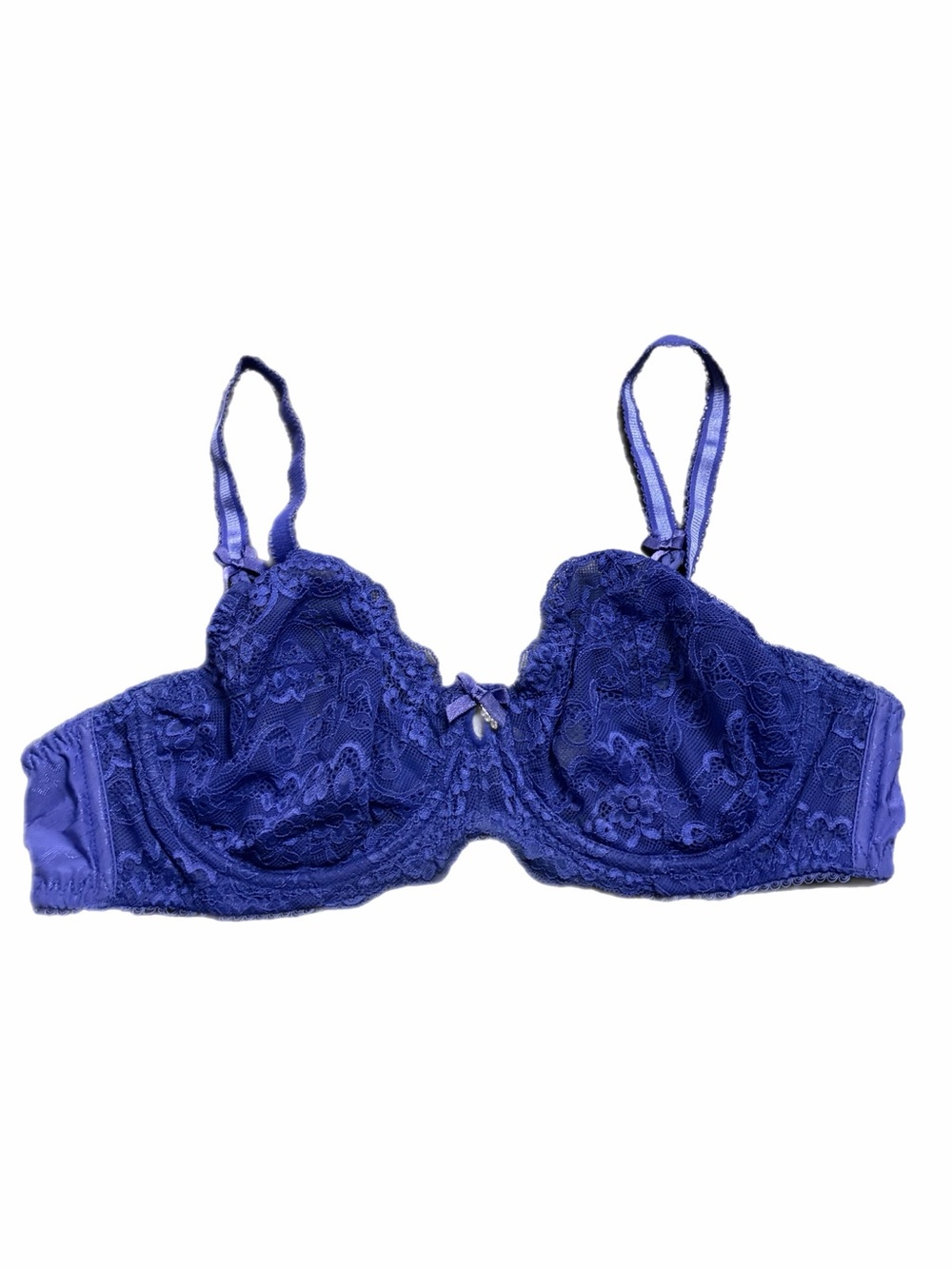 90s European Vintage Lascana Floral Lace Unlined Bra (Periwinkle) Size 36–38 B/C